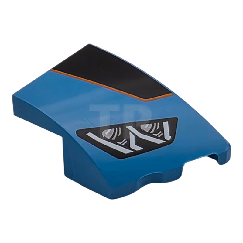 LEGO&reg; 6548232 - 80178pb014 - Wedge 3 x 2 Right No Studs with Lamborghini Huracán Car Headlight, Dark Silver with White Highlights, Black Hood Panel with Orange Outline Pattern