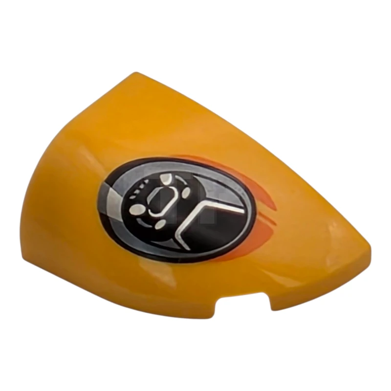 LEGO&reg; 6548306 - 6823pb01 - Slope, Curved 3 x 2 Right with Black, Dark Silver and Silver Headlight with Orange Shadow Pattern