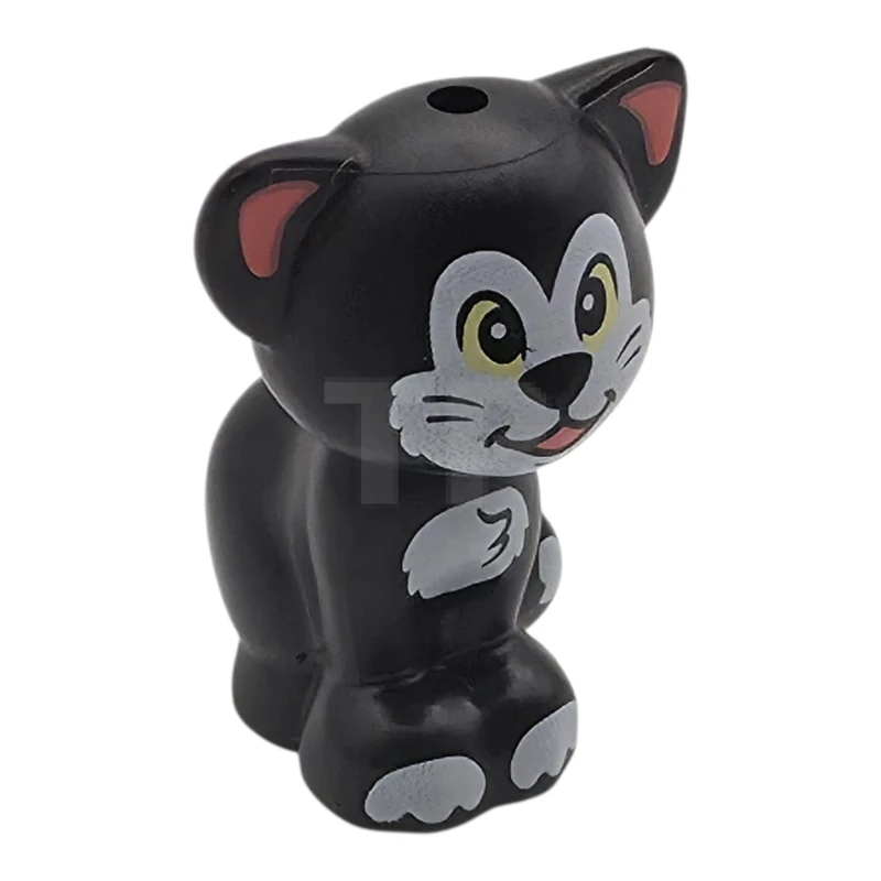 LEGO&reg; 6543639 - 11602pb17 - Cat, Friends Style, Sitting with Bright Light Yellow Eyes, Coral Inner Ears and Tongue, White Face, Patches and Paws Pattern (Disney Figaro)