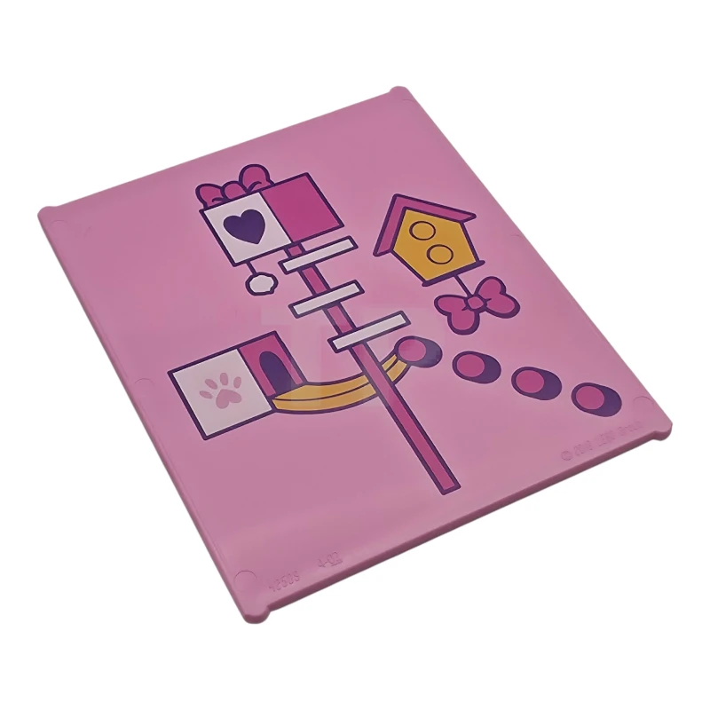 LEGO&reg; 6543640 - 42509pb19 - Glass for Window 1 x 6 x 6 Flat Front with Dark Pink, Dark Purple, Yellow and White Pet Houses, Bows, Paw Print and Heart Pattern