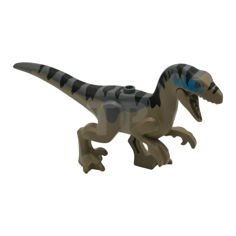 LEGO&reg; raptor18 -  - Dinosaur Raptor / Velociraptor with Dark Bluish Gray Back, Black Stripes, Dark Azure Markings