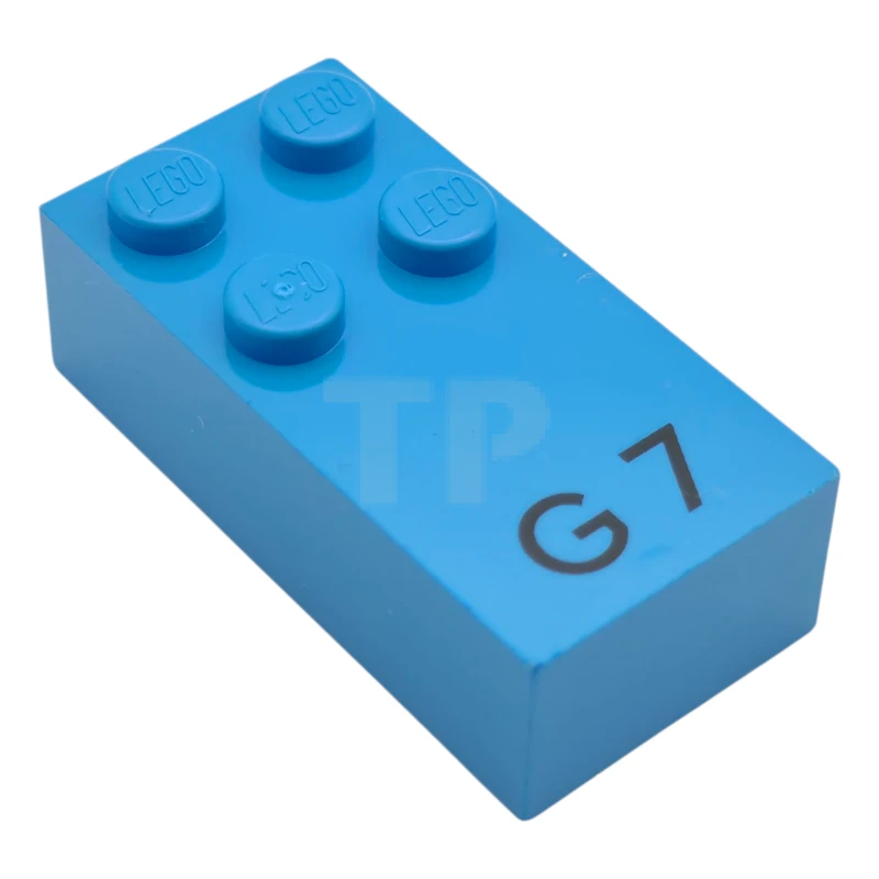LEGO&reg; 6315366 - 60221pb01 - Brick, Braille 2 x 4 with 4 Studs with Black Capital Letter G / Number 7 Pattern (dots-1245 ⠛)