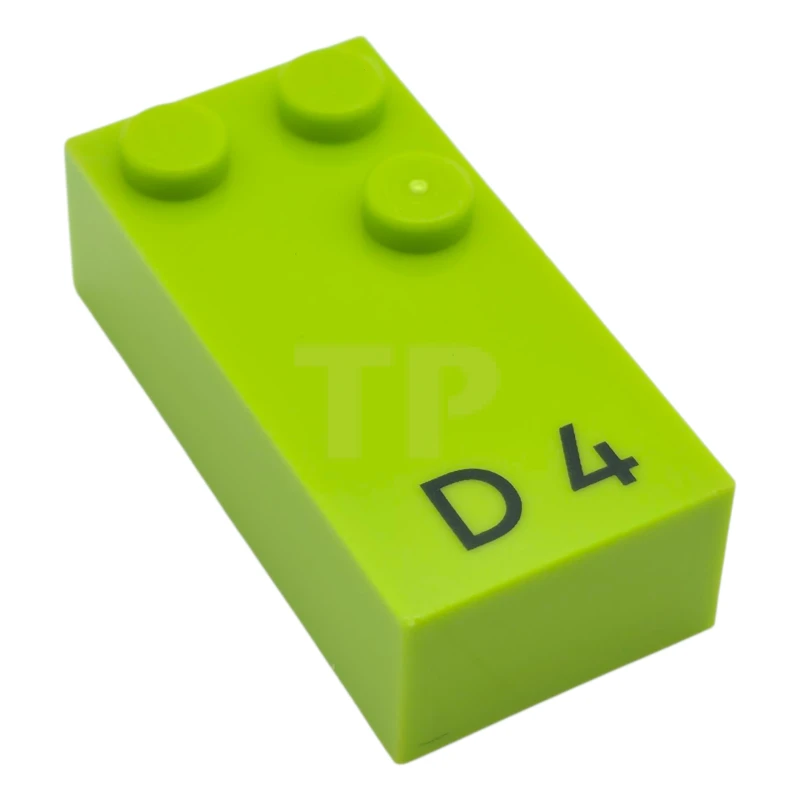 LEGO&reg; 6315363 - 60192pb01 - Brick, Braille 2 x 4 with 3 Studs with Black Capital Letter D / Number 4 Pattern (dots-145 ⠙)