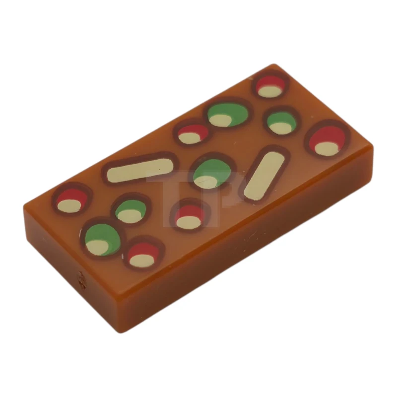 LEGO&reg; 6544235 - 3069pb1414 - Tile 1 x 2 with Red, Green and Tan Fruitcake Pattern