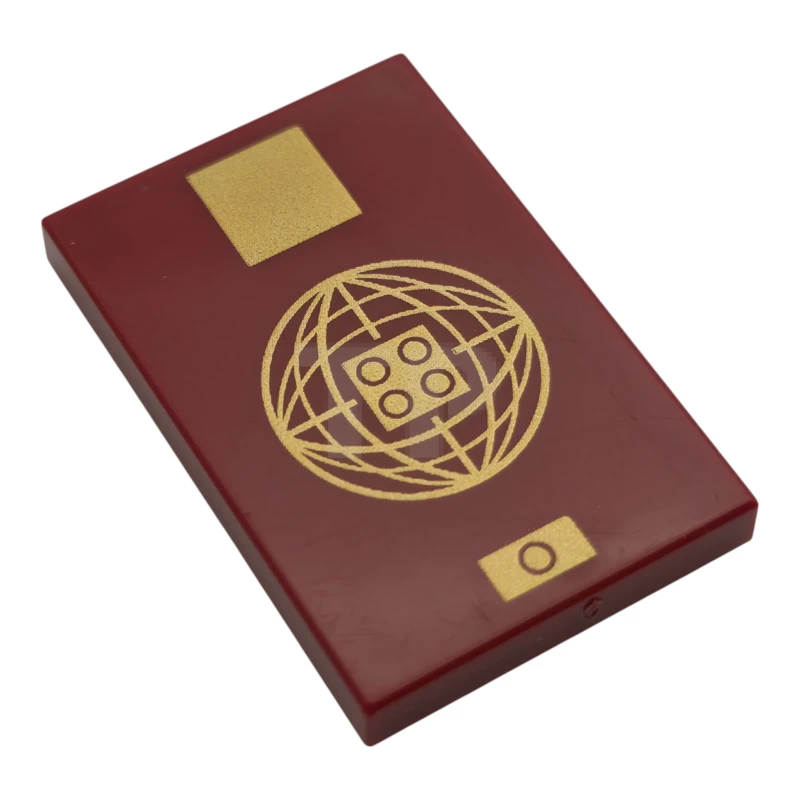 LEGO&reg; 6539391 - 26603pb509 - Piastrelle 2 x 3 con copertura per passaporto con quadrato dorato, sfera con linee e borchie 2 x 2 e motivo a simboli biometrici