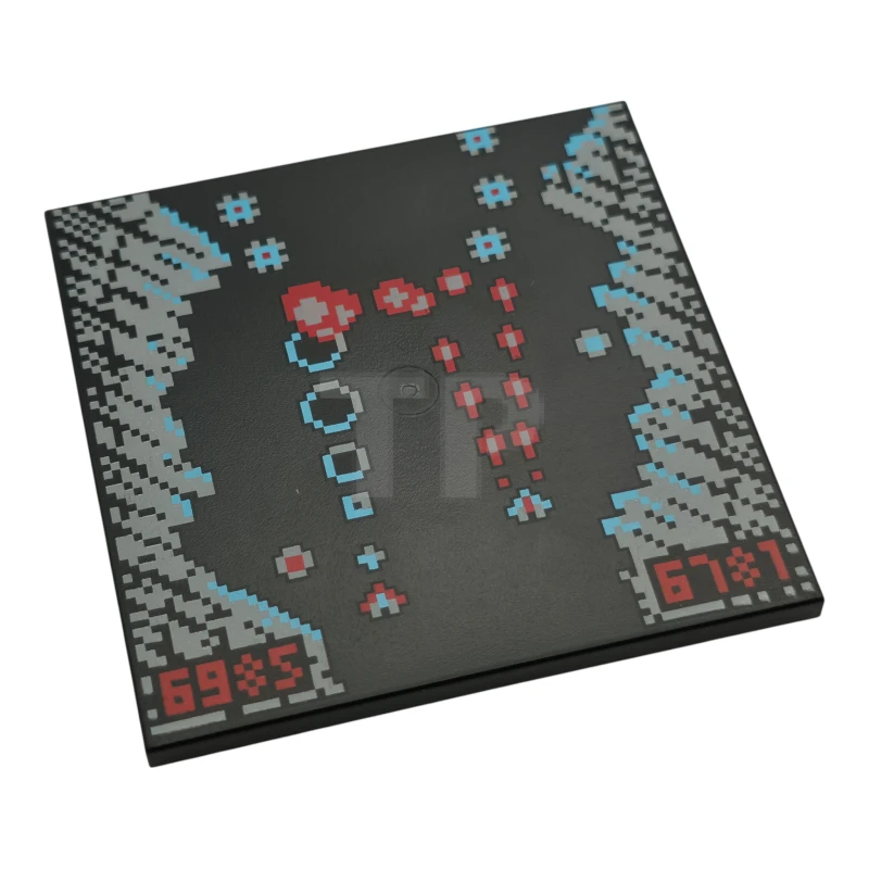 LEGO&reg; 6562990 - 10202pb073 - Tile 6 x 6 with Bottom Tubes with Screen with Pixelated Light Bluish Gray, Medium Azure and Red Arcade Game, '6985' and '6781' Pattern
