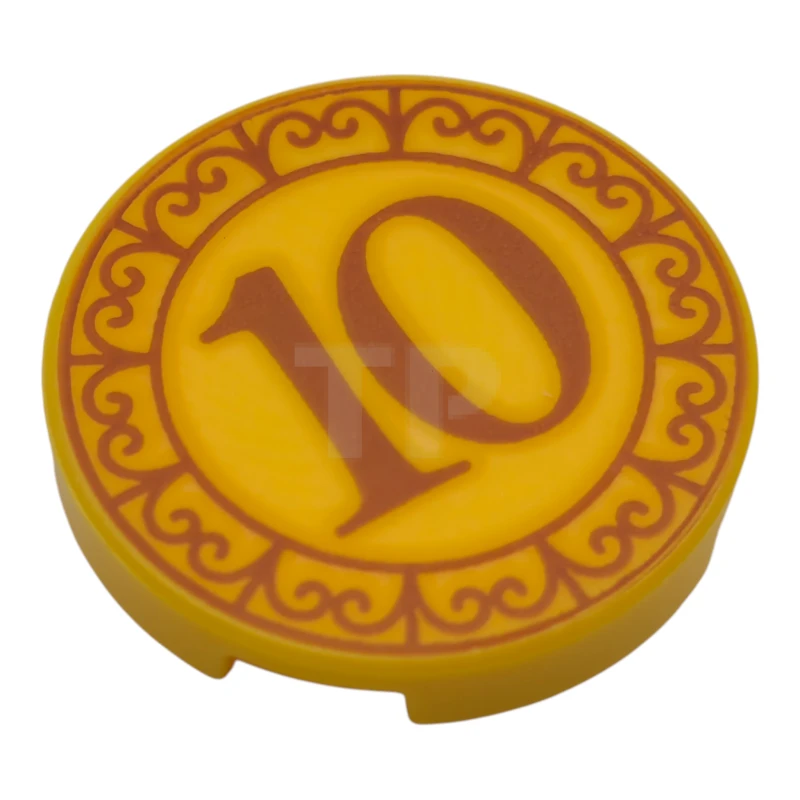 LEGO&reg; 6542335 - 14769pb774 - Tile 2 x 2 Round with Bottom O and '10' Coin Pattern