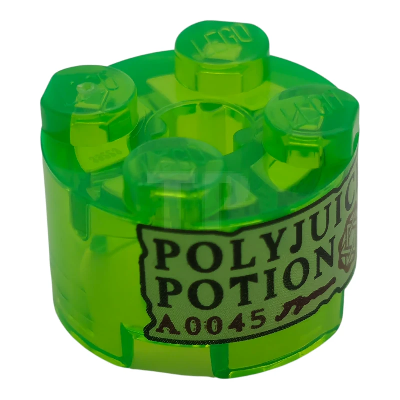 LEGO&reg; 6533002 - 3941pb60 - Brick, Round 2 x 2 with Axle Hole with Tan Label with Black 'POLYJUICE POTION' and Dark Red 'A0045' and Symbol Pattern