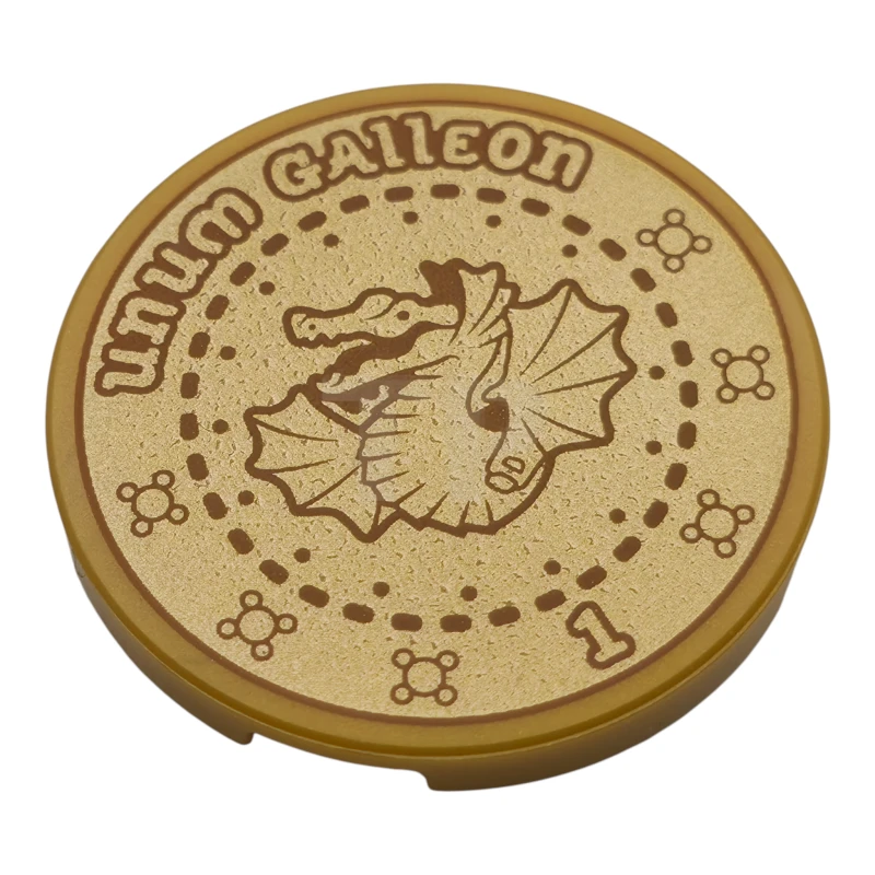 LEGO&reg; 6455322 - 67095pb059 - Tile, Round 3 x 3 with Dark Orange Dragon, 'Unum Galleon', Number 1 and Dashed Circles Pattern