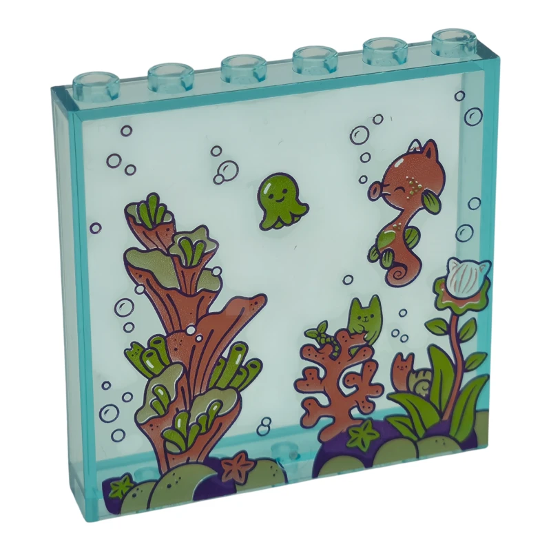 LEGO&reg; 6570663 - 59349pb413 - Panel 1 x 6 x 5 with Wall Panel with Lime, Coral, and Tan Coral and Kitty Sea Life Pattern