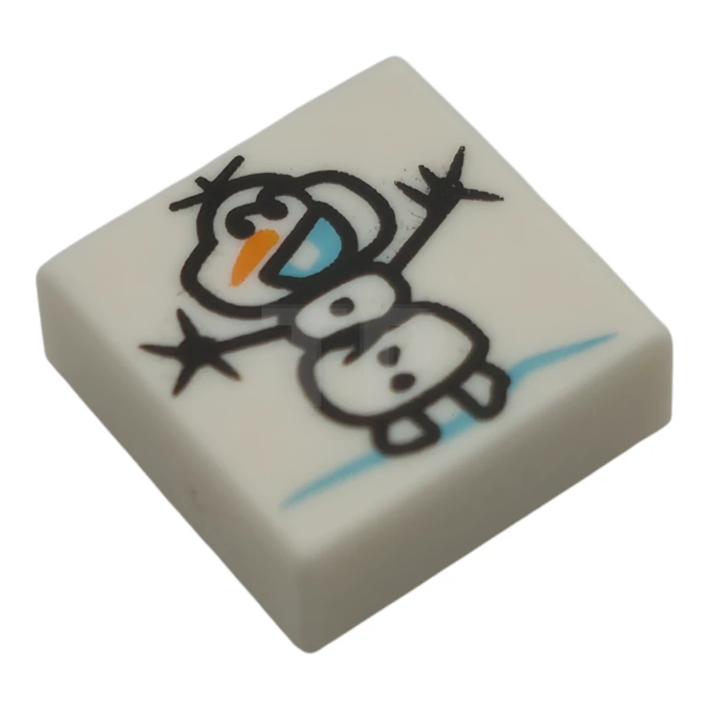 LEGO&reg; 6544236 - 3070pb381 - Fliese 1 x 1 mit schwarzer Schneemann (Olaf) Strichmännchen-Zeichnung, hellblauem Mund und orangefarbenem Nasen-Muster