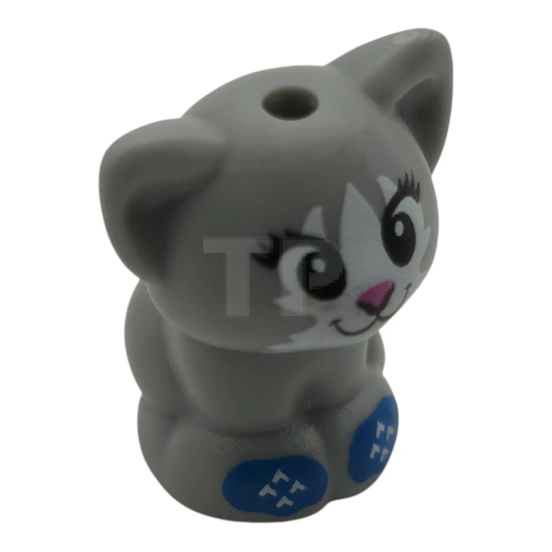 LEGO&reg; 6544224 - 69902pb09 - Cat, Friends Style, Baby Kitten, Sitting with Black Eyes, Dark Pink Nose, and White Fur and Blue Holiday Socks/Mittens Pattern