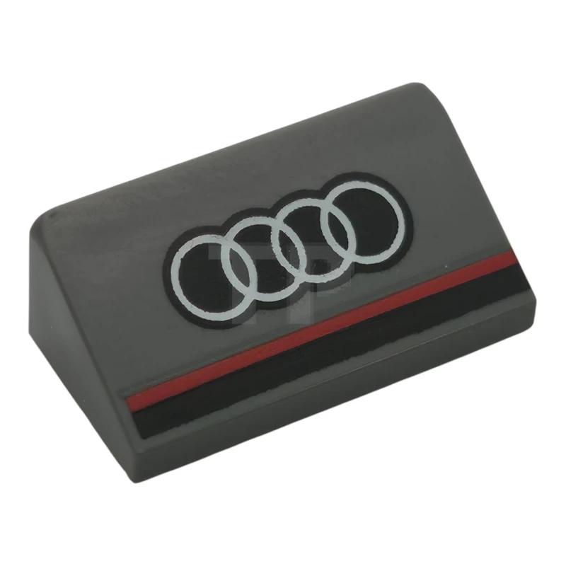 LEGO&reg; 6472251 - 85984pb437 - Slope 30 1 x 2 x 2/3 with Black and Red Stripes and White Audi Logo Pattern