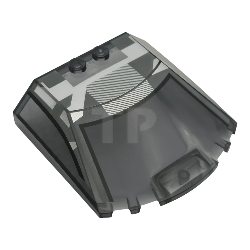 LEGO&reg; 6472238 - 65633pb15 - Windscreen 6 x 6 x 1 1/3 Straight Sides with Black and Dark Bluish Gray Window Frame Outline, Roof, and Silver Stripes Pattern