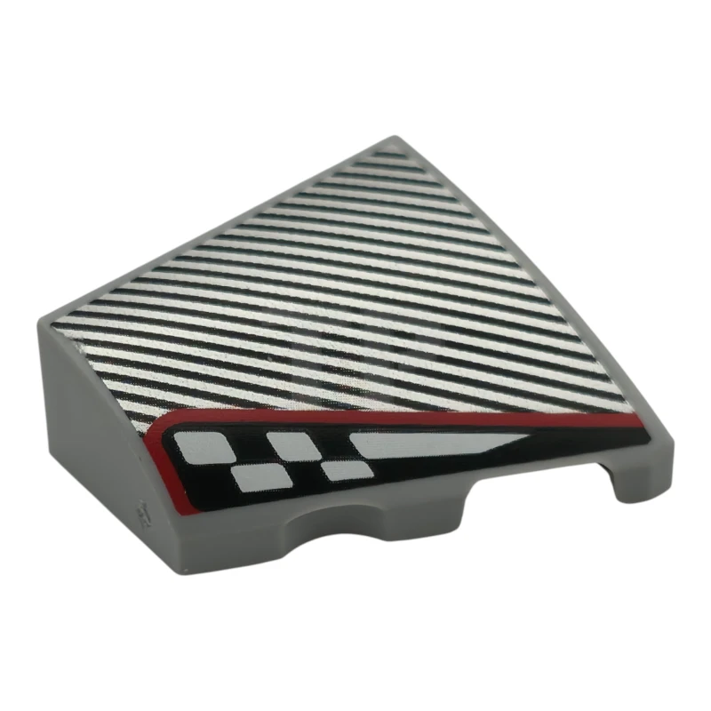 LEGO&reg; 6472249 - 5093pb001 - Wedge 2 x 2 x 2/3 Right with Silver Diagonal Stripes and Black and White Checkered Stripe with Red Outline Pattern
