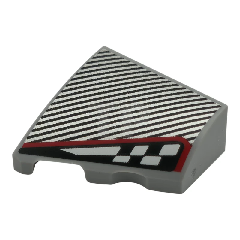LEGO&reg; 6508832 - 5095pb001 - Wedge 2 x 2 x 2/3 Left with Silver Diagonal Stripes and Black and White Checkered Stripe with Red Outline Pattern