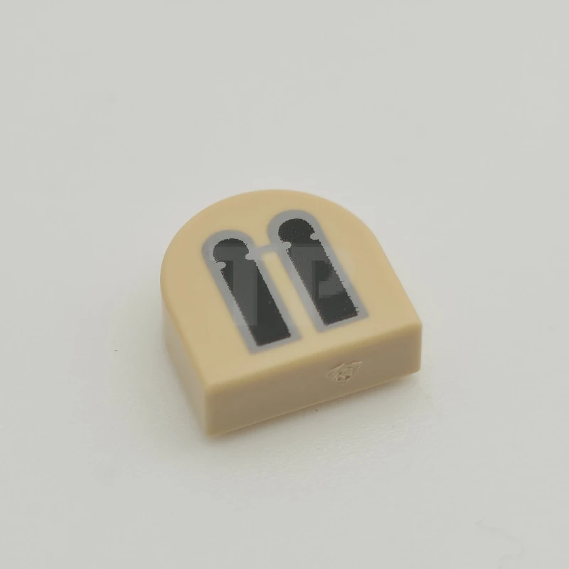 LEGO&reg; 6544474 - 24246pb057 - Tile, Round 1 x 1 Half Circle Extended with 2 Black and Light Bluish Gray Castle Windows Pattern