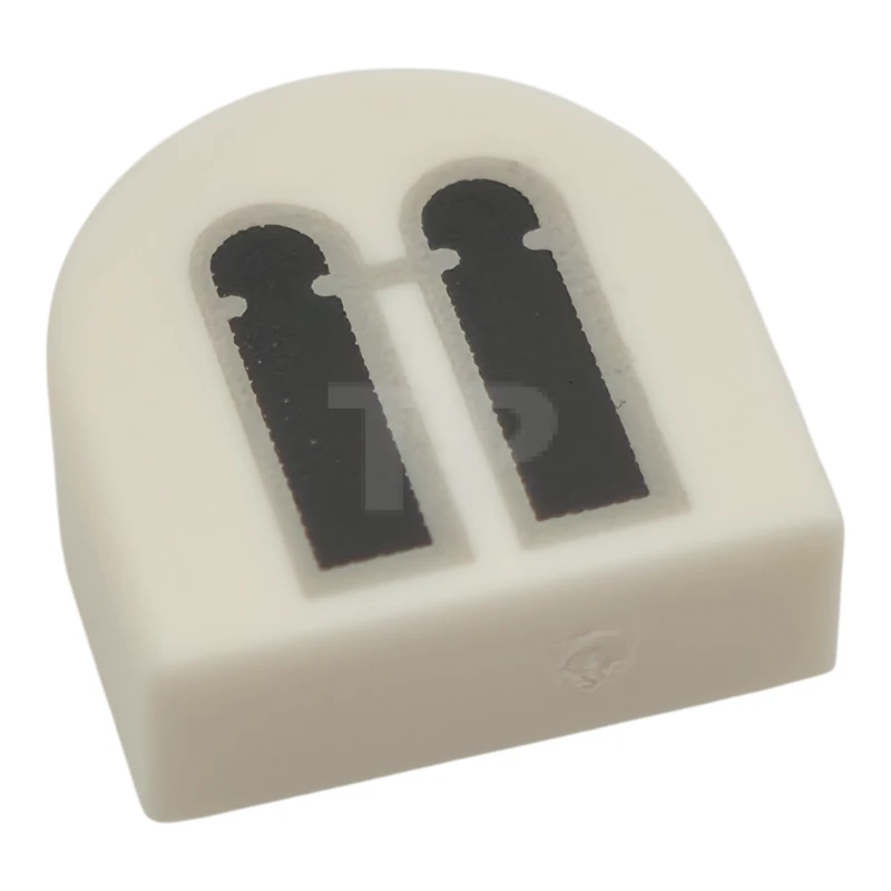 LEGO&reg; 6544473 - 24246pb057 - Tile, Round 1 x 1 Half Circle Extended with 2 Black and Light Bluish Gray Castle Windows Pattern