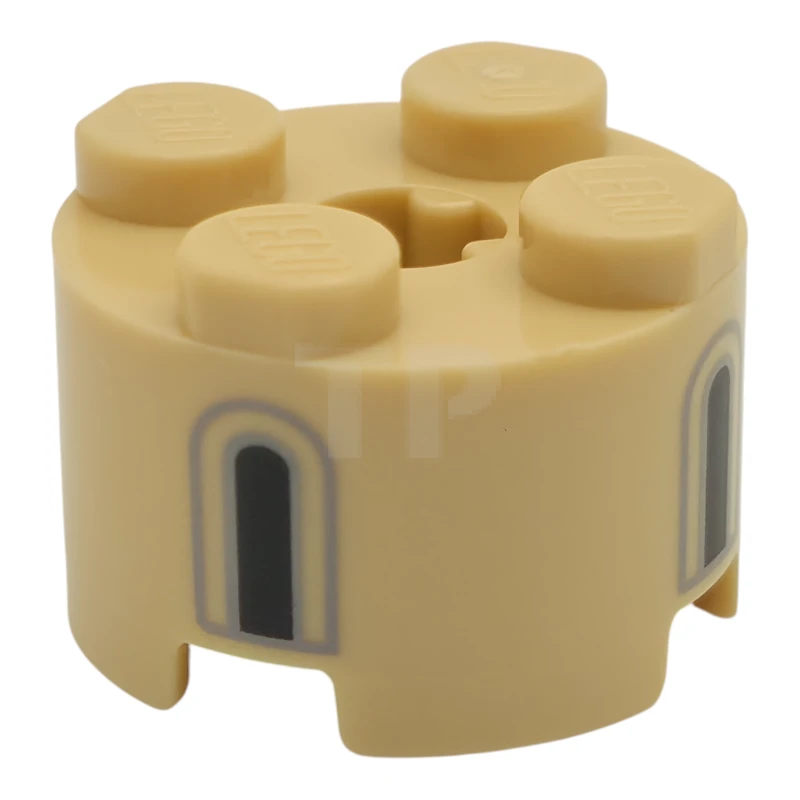 LEGO&reg; 6544471 - 3941pb56 - Brick, Round 2 x 2 with Axle Hole with 2 Black and Light Bluish Gray Castle Windows Pattern