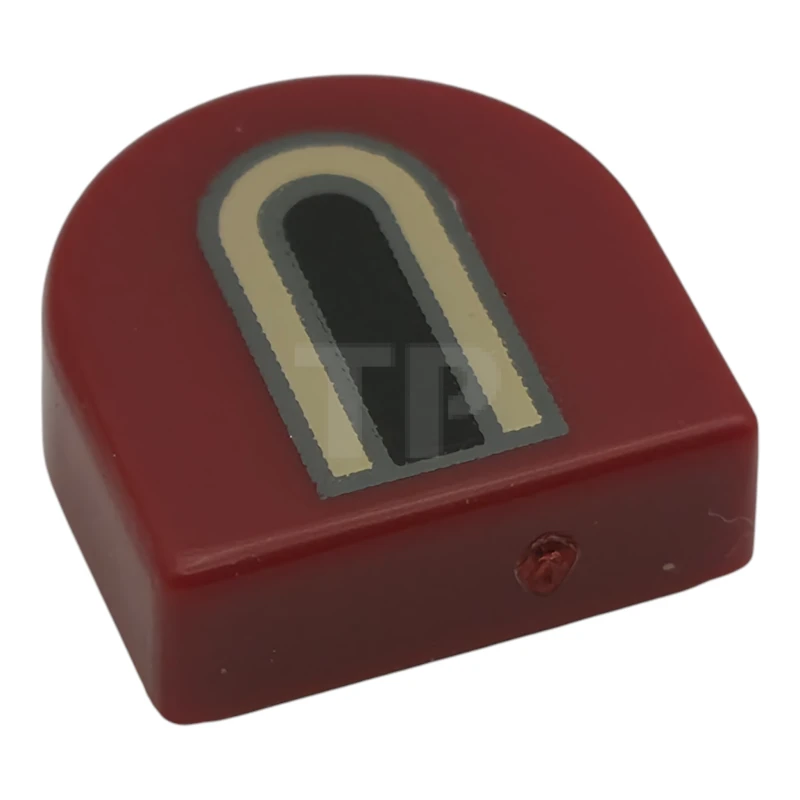 LEGO&reg; 6544475 - 24246pb058 - Tile, Round 1 x 1 Half Circle Extended with Black, Tan and Dark Bluish Gray Castle Window Pattern