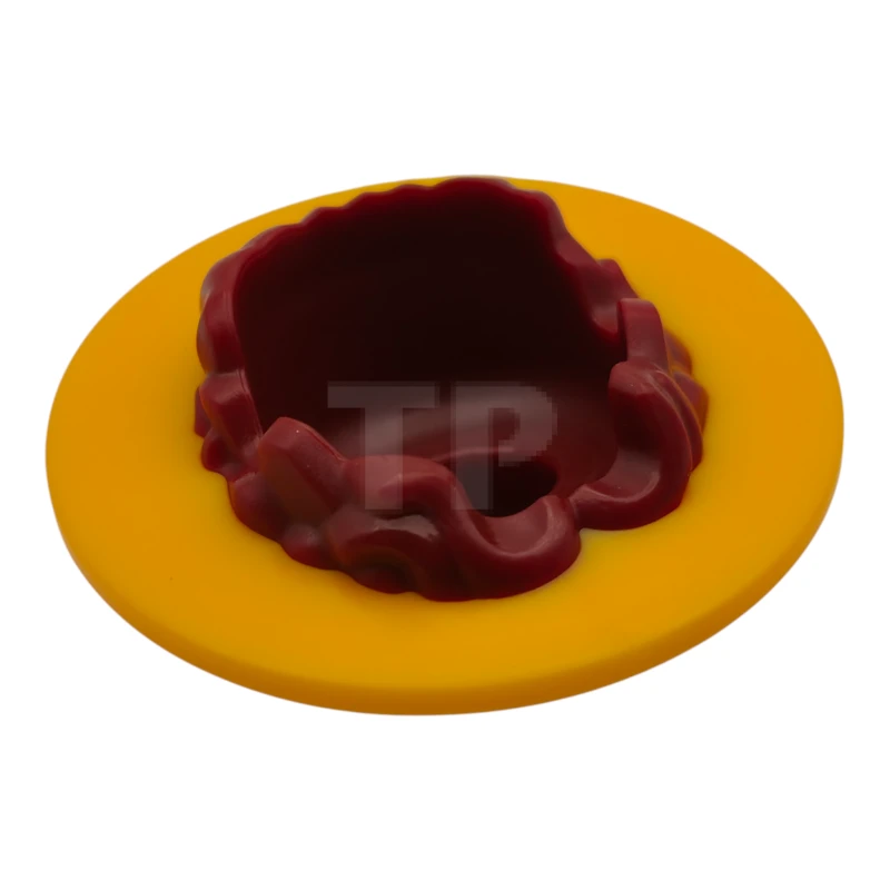 LEGO&reg; 6559949 - 112400pb01 - Minifigure, Hair Combo, Hat with Hair, Straw Hat with Molded Dark Red Band and Short Hair Pattern