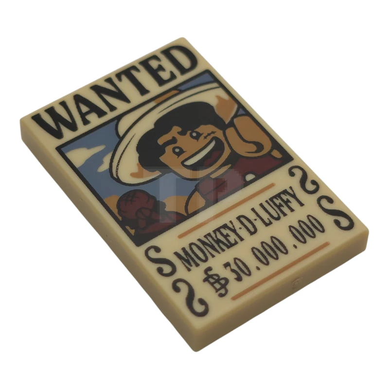 LEGO&reg; 6544199 - 26603pb528 - Tile 2 x 3 with Wanted Poster with Black 'WANTED' 'MONKEY-D-LUFFY' (Berry) '$30.000.000' Pattern