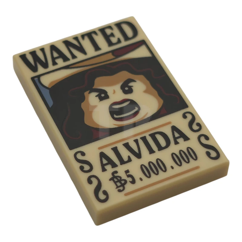 LEGO&reg; 6544199 - 26603pb534 - Tile 2 x 3 with Wanted Poster with Black 'WANTED' 'ALVIDA' (Berry) '5.000.000' Pattern
