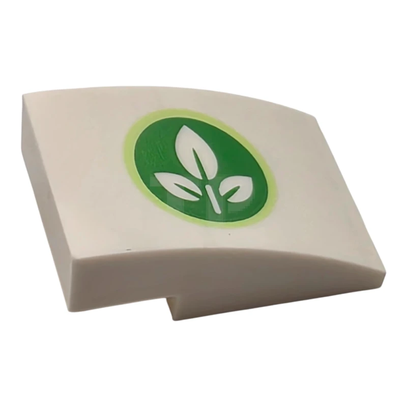 LEGO&reg; 24309pb065 - 6558998 - Slope, Curved 3 x 2 with Plant with 3 Leaves on Bright Green Circle with Yellowish Green Outline Pattern