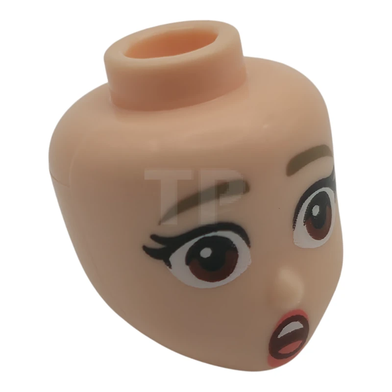 LEGO&reg; 6548510 - 113752 - Mini Doll, Head Friends with Dark Tan Eyebrows, Black Eyelashes, Reddish Brown Eyes, Coral Lips, Open Mouth Surprised Pattern