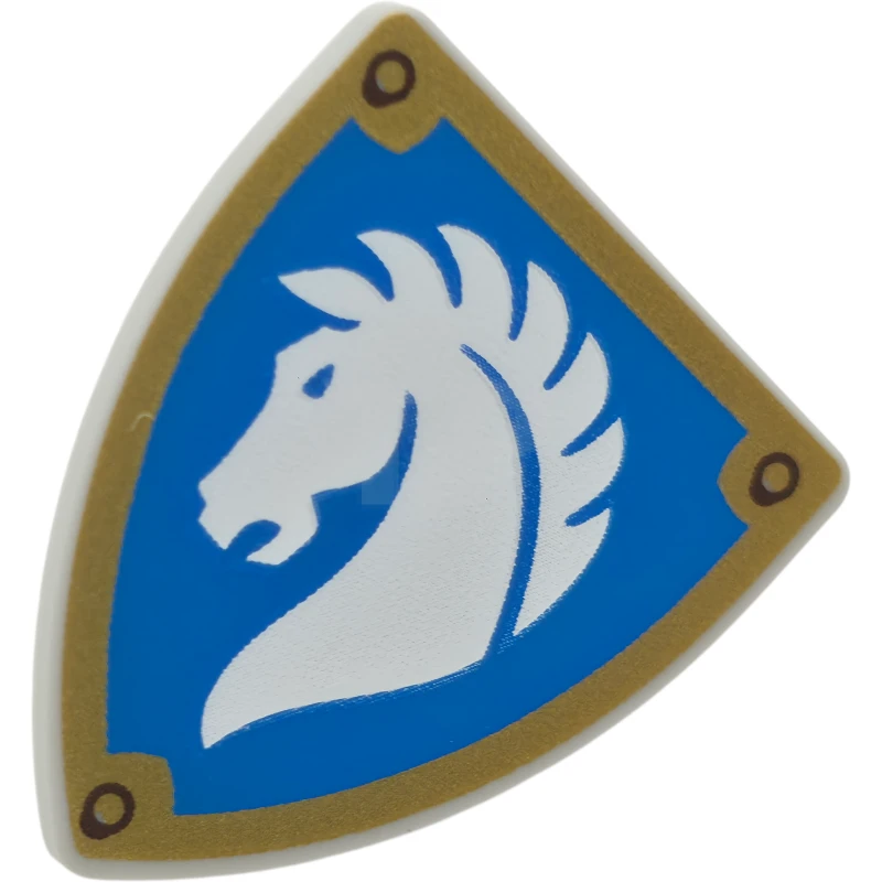 LEGO&reg; 6538807 - 3846pb079 - Minifigure, Shield Triangular Short with White Horse Head on Blue Background with Gold Border Pattern