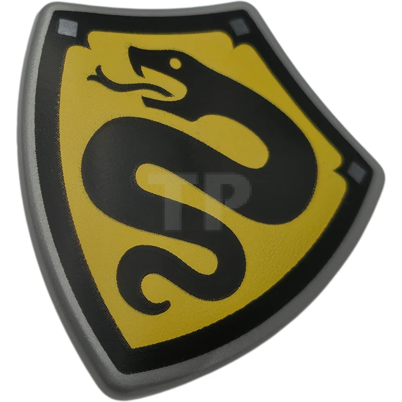 LEGO&reg; 6538822 - 4972pb04 - Minifigure, Shield Quadrilateral with Black Snake and Border with Dark Silver Squares on Yellow Background Pattern