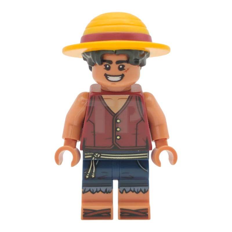LEGO&reg; op018 Monkey D. Luffy - Hair Combo, Straw Hat with Black Hair, Open Mouth Smile / Angry