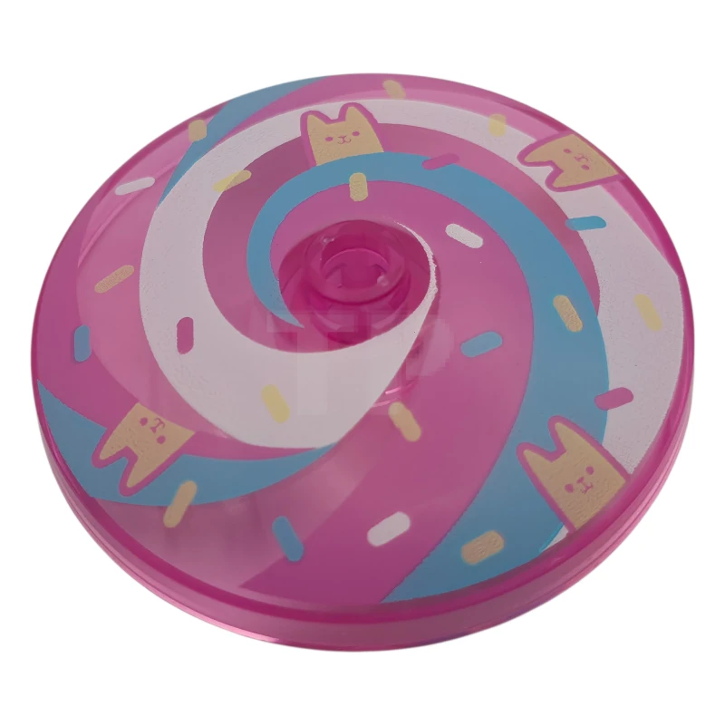 LEGO&reg; 6542528 - 35394pb013 - Dish 4 x 4 Inverted (Radar) with Open Stud with Tan Cats and White, Dark Pink and Medium Azure Swirls and Sprinkles Pattern