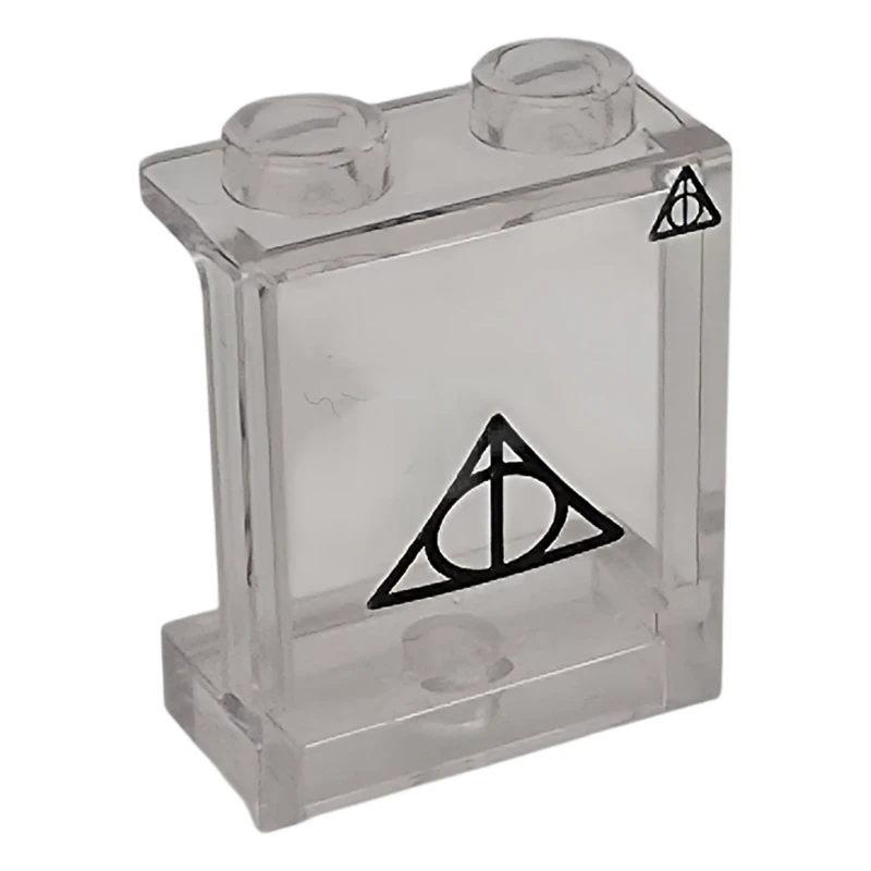 LEGO&reg; 6578985 - 87552pb136 - Panel 1 x 2 x 2 with Side Supports - Hollow Studs with Black Triangle, Line, and Circle Symbol Pattern (HP Sign of the Deathly Hallows)