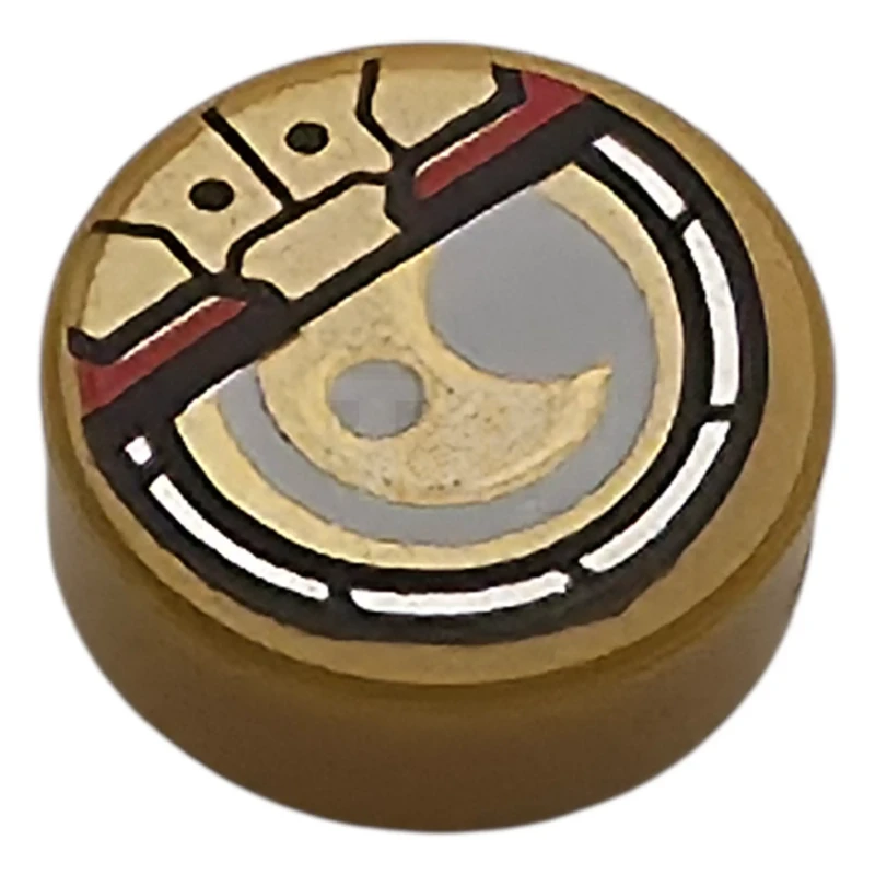 LEGO&reg; 98138pb397 - 6464310 - Tile, Round 1 x 1 with White, Silver, Red, and Gold Robotic Eye, Silver Outside Circle Pattern