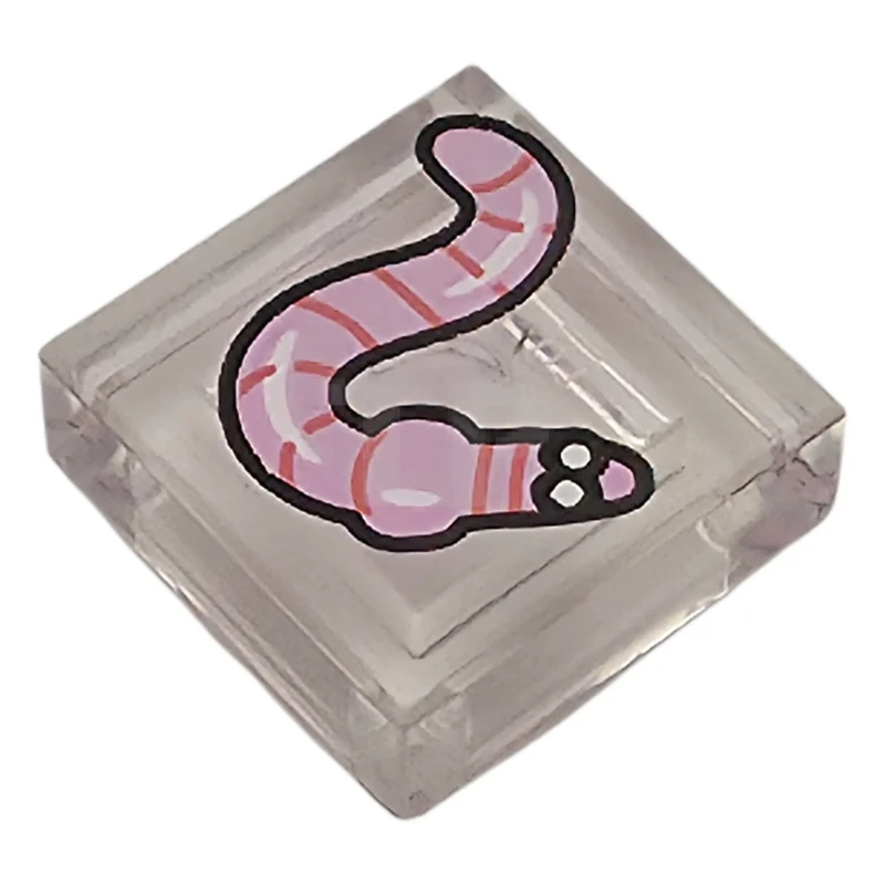 LEGO&reg; 6606735 - 3070pb382 - Tile 1 x 1 with Bright Pink Worm, Coral Stripes, White Eyes, Black Outline Pattern