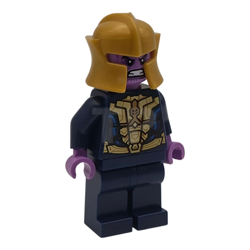 LEGO&reg; sh1094 Thanos - Minifigure, vestito blu scuro e oro, braccia blu scuro, mani lavanda media, elmetto