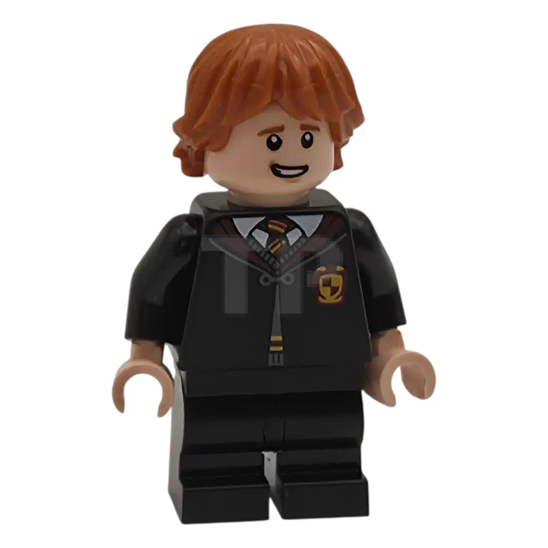 LEGO&reg; hp604 Ron Weasley - Robe de Gryffondor fermée, jambes noires de taille moyenne, sourire de la bouche ouverte