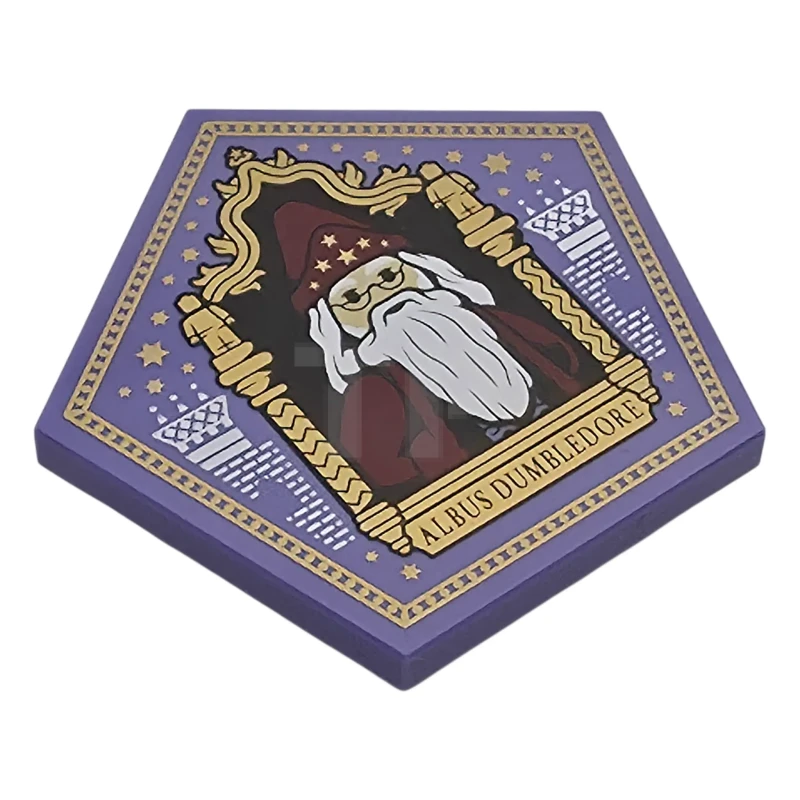 LEGO&reg;  - 7894pb01 - Tile, Modified 5 x 5 Pentagonal Raised with 2 x 2 Round Base with HP Chocolate Frog Card Albus Dumbledore Pattern