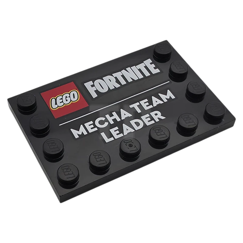 LEGO&reg; 6551352 - 6180pb206 - Tile, Modified 4 x 6 with Studs on Edges with LEGO Fortnite Logo and 'MECHA TEAM LEADER' Pattern