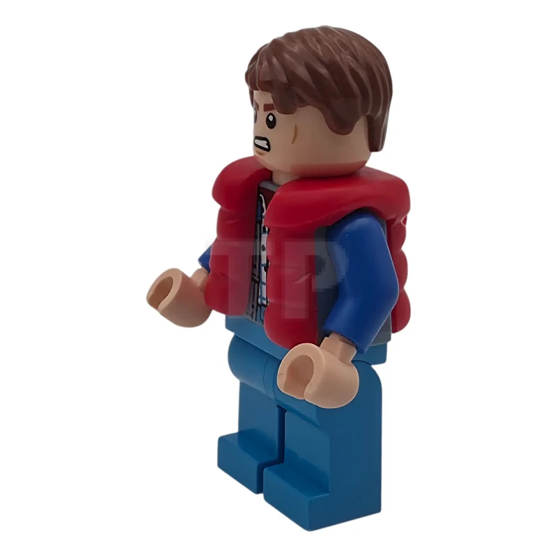 LEGO&reg; sc138 Marty McFly - Red Puffer Vest over Sand Blue Jacket, Blue Arms