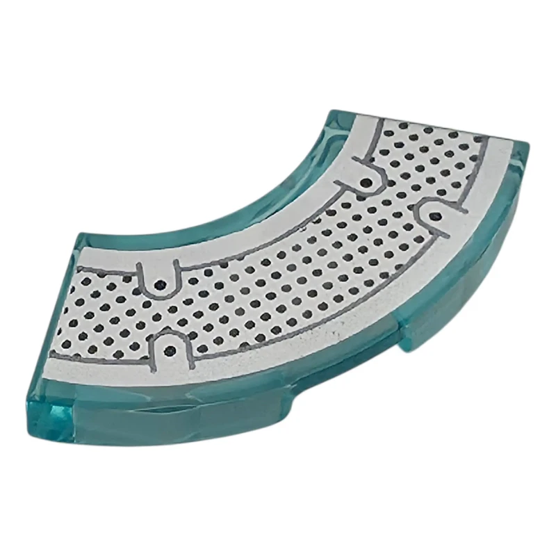 LEGO&reg; 6585391 - 7836pb001 - Tile, Round Corner 2 x 2 Macaroni with Bottom Stud Holder with Black and Dark Bluish Gray Dots and Lines on Silver Background Pattern