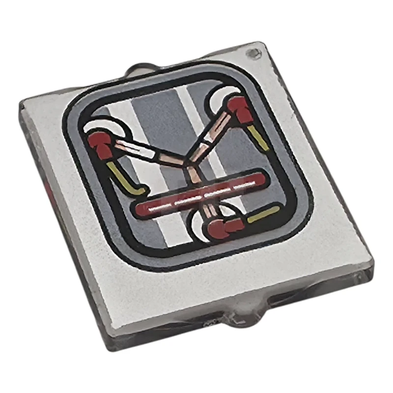 LEGO&reg; 6585378 - 60601pb051 - Glass for Window 1 x 2 x 2 Flat Front with Yellow Wires, Red Connectors, Dark Silver Stripes and Border with Black Outlines on Silver Background Pattern