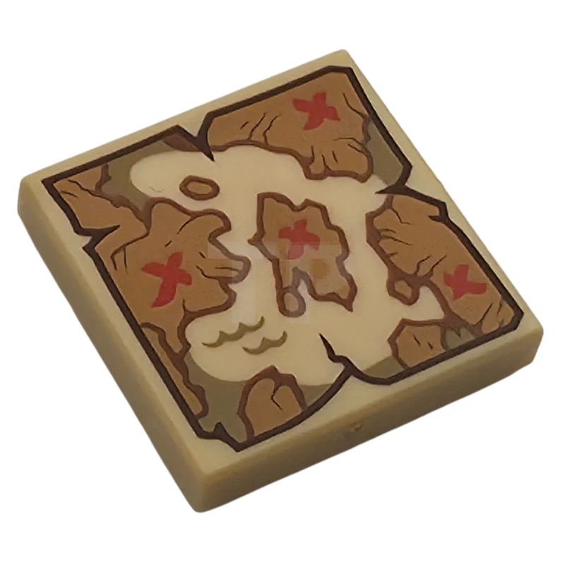 LEGO&reg; 6578539 - 3068pb2778 - Tile 2 x 2 with Map, Medium Nougat Islands on Tan Sea, 4 Red 'X' Pattern