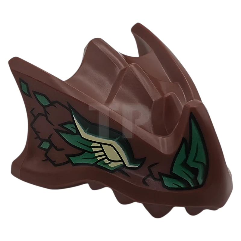 LEGO&reg; 7243pb04 - 6578541 - Dragon Head (Ninjago) with Stepped Top, Horn and Pin Hole on Back with Bright Light Yellow Eyes, Dark Green Eyebrows, Green Scales Pattern