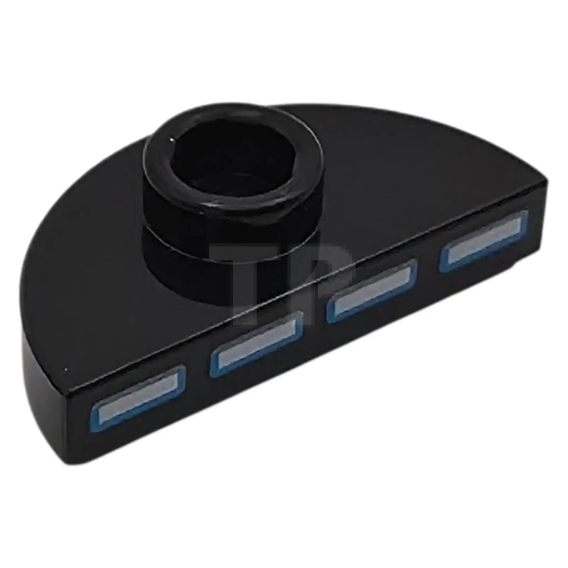 LEGO&reg; 6585311 - 1745pb01 - Plate, Round 1 x 2 Half with 1 Stud (Jumper) with 4 Silver, White, and Dark Azure Headlights Pattern