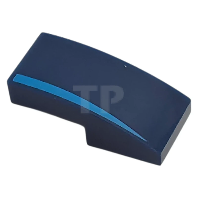 LEGO&reg; 6585353 - 11477pb253L - Slope, Curved 2 x 1 x 2/3 with Dark Azure Tapered Stripe Pattern Model Left Side