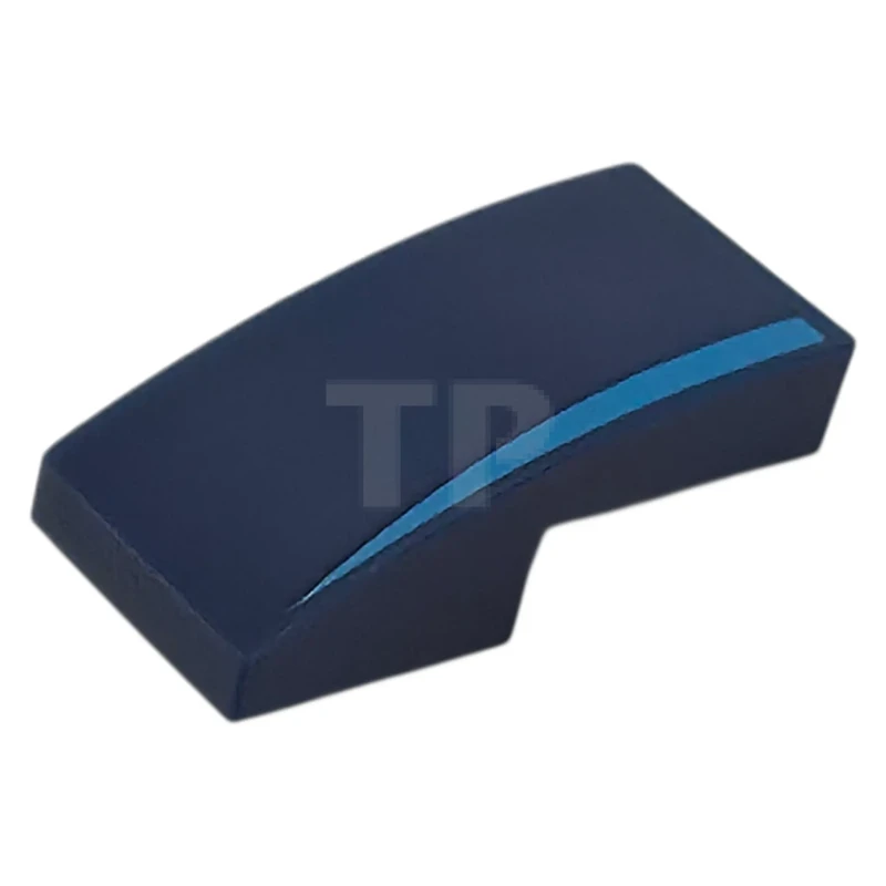 LEGO&reg; 6585354 - 11477pb253R - Slope, Curved 2 x 1 x 2/3 with Dark Azure Tapered Stripe Pattern Model Right Side