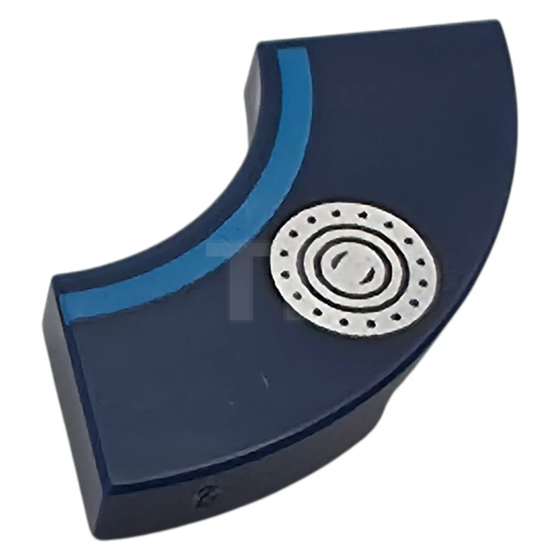 LEGO&reg; 6585351 - 27925pb024 - Tile, Round Corner 2 x 2 Macaroni with Dark Azure Curved Stripe and Silver Fuel Filler Cap Pattern