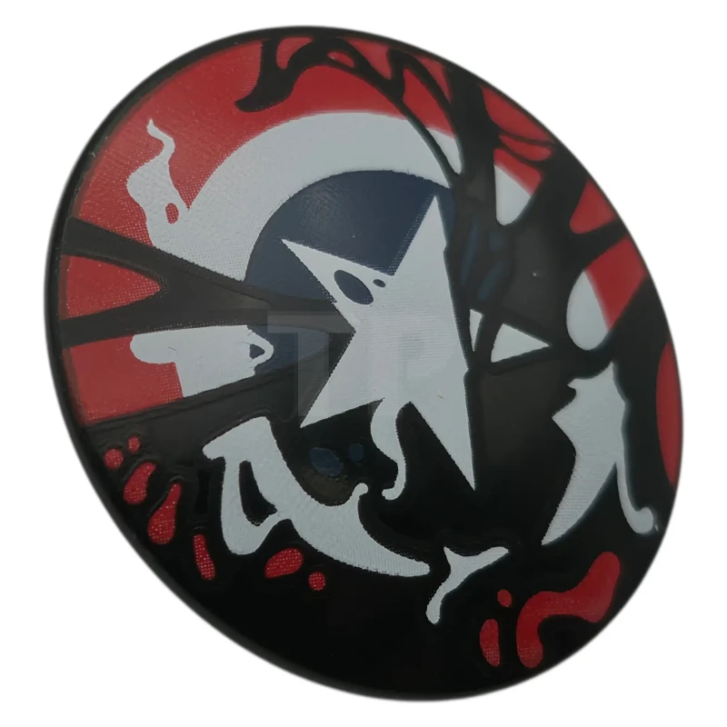 LEGO&reg; 6595807 - 75902pb38 - Minifigure, Shield Circular / Round Convex Face with White Star on Dark Blue Circle with White and Red Rings, Symbiote Tendrils and Splatters Pattern (Venomized Captain America)